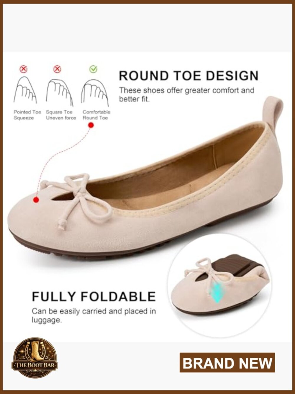 Women's Foldable Ballet Flats Bow Round Toe Memory Foam Comfort Slip On Shoes - Picture 5 of 7